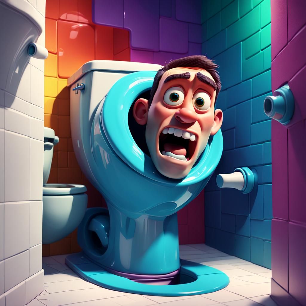 Pixar-Inspired Masterpiece: Man's Head Emerges from Toilet i...