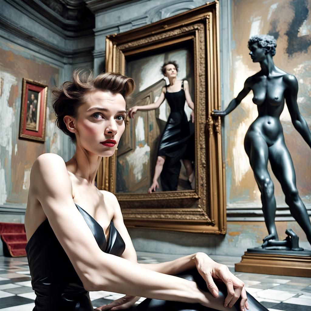 Couples Badinage in Art Museum, Hyperrealistic Photography