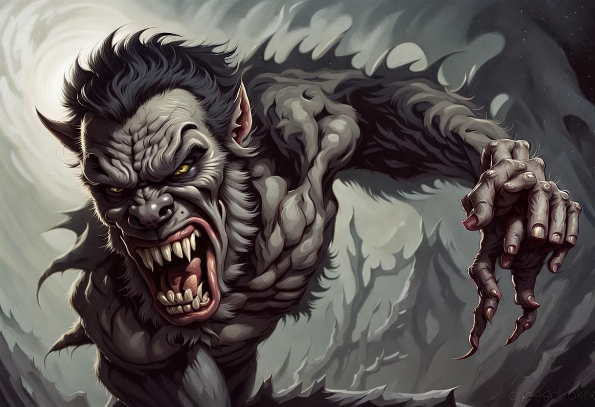Sinister Wolfman with Claws Raised: Fantasy Illustration