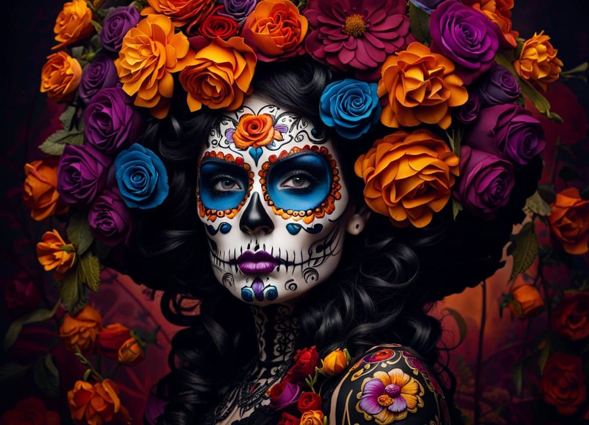 Dia de los Muertos La Catrina with Sugar Skull Details