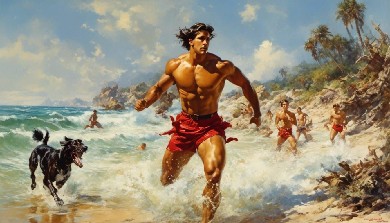 Lifeguard's Heroic Beach Rescue: Digital Art