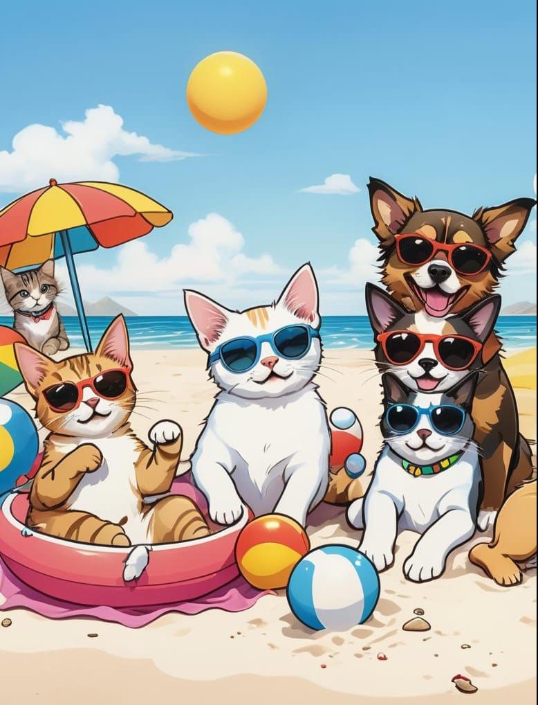 Canine Feline Beachgoers Bask in Summer Bliss
