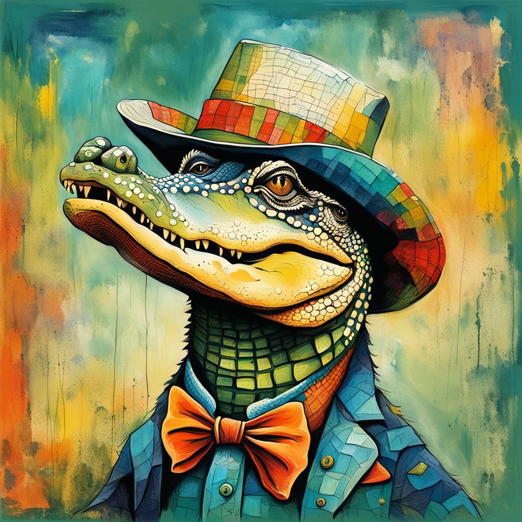 Whimsical Alligator in Abstract Art Style