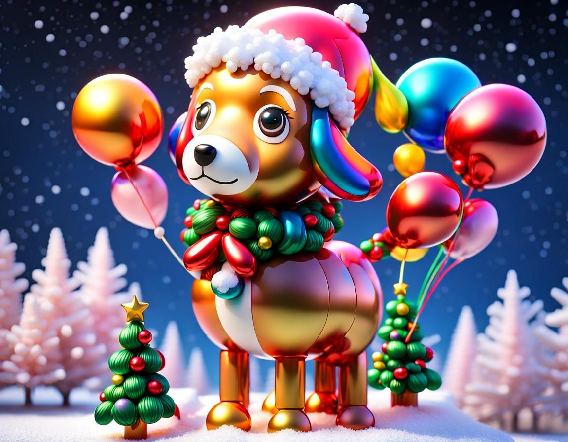 Magical Christmas Scene with Vibrant Balloon Sculpture