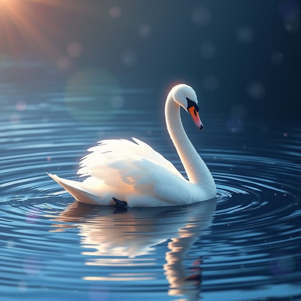 Ethereal Swan in a Dreamy Lake Setting