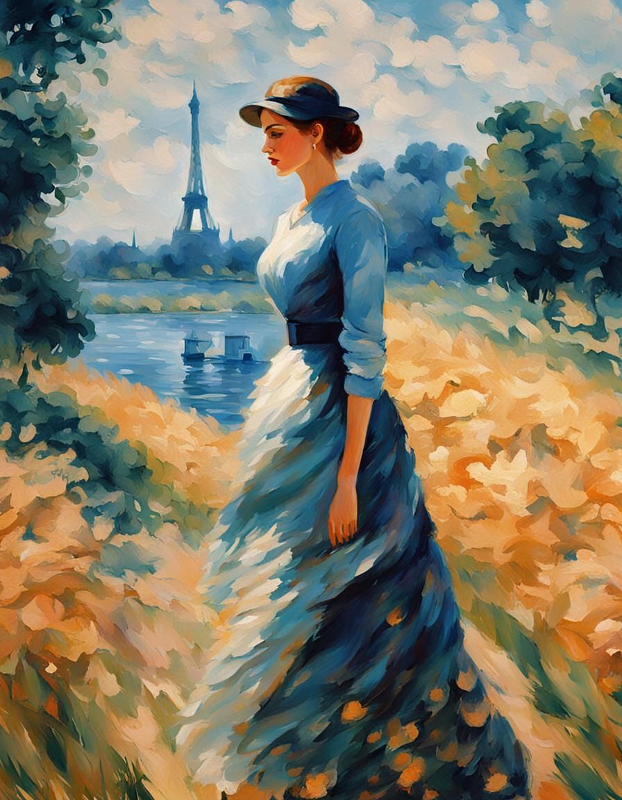 Impressionistic Woman Wallpaper in 19th Century Style