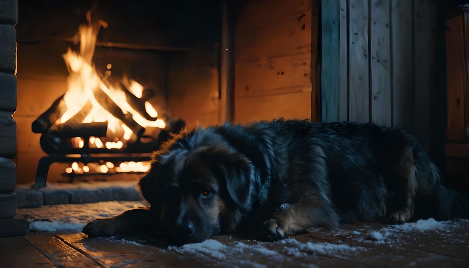 Dog by Fireplace: A Cozy Winter Night