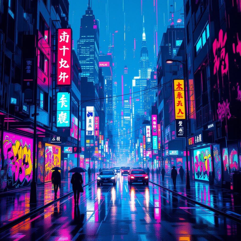 Vibrant Neon Metropolis Street Art