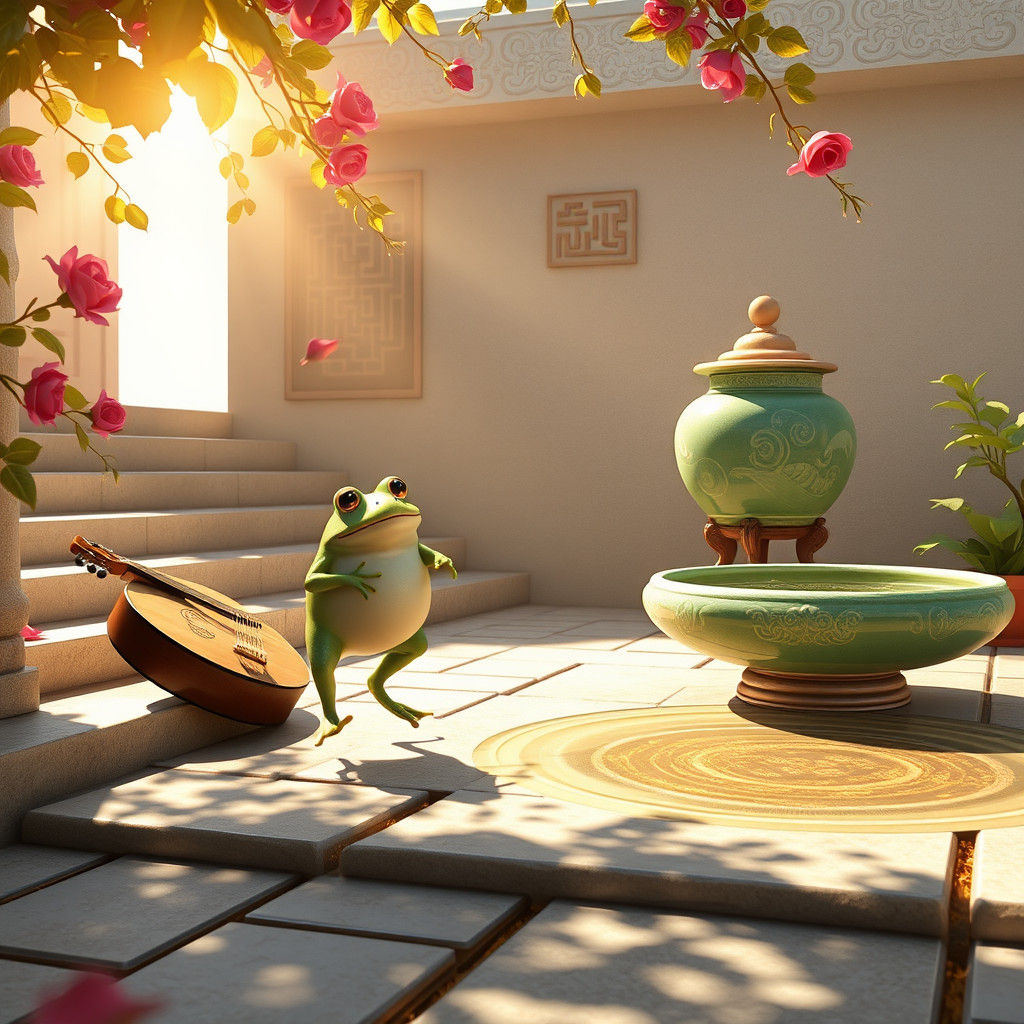 Courtyard Scene with Jade Jar and Leaping Frog