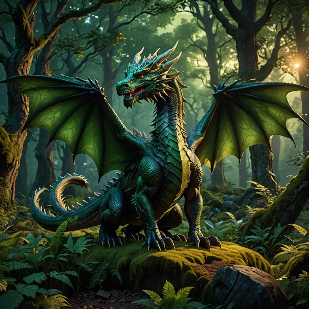 Majestic Dragon in Ancient Forest: Hyperrealistic 8k