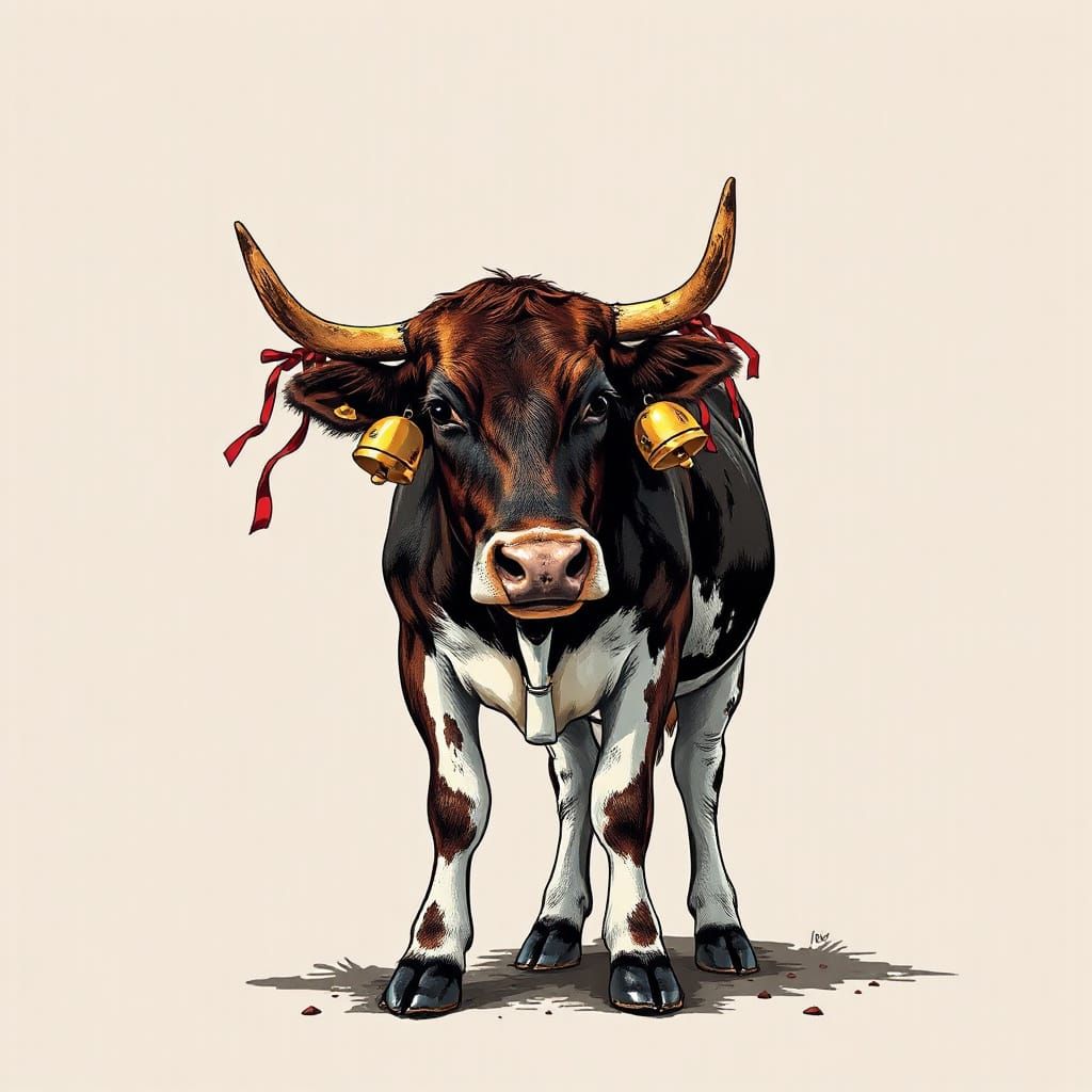 Festive Cow with Jingle Bells in Triadic Colors