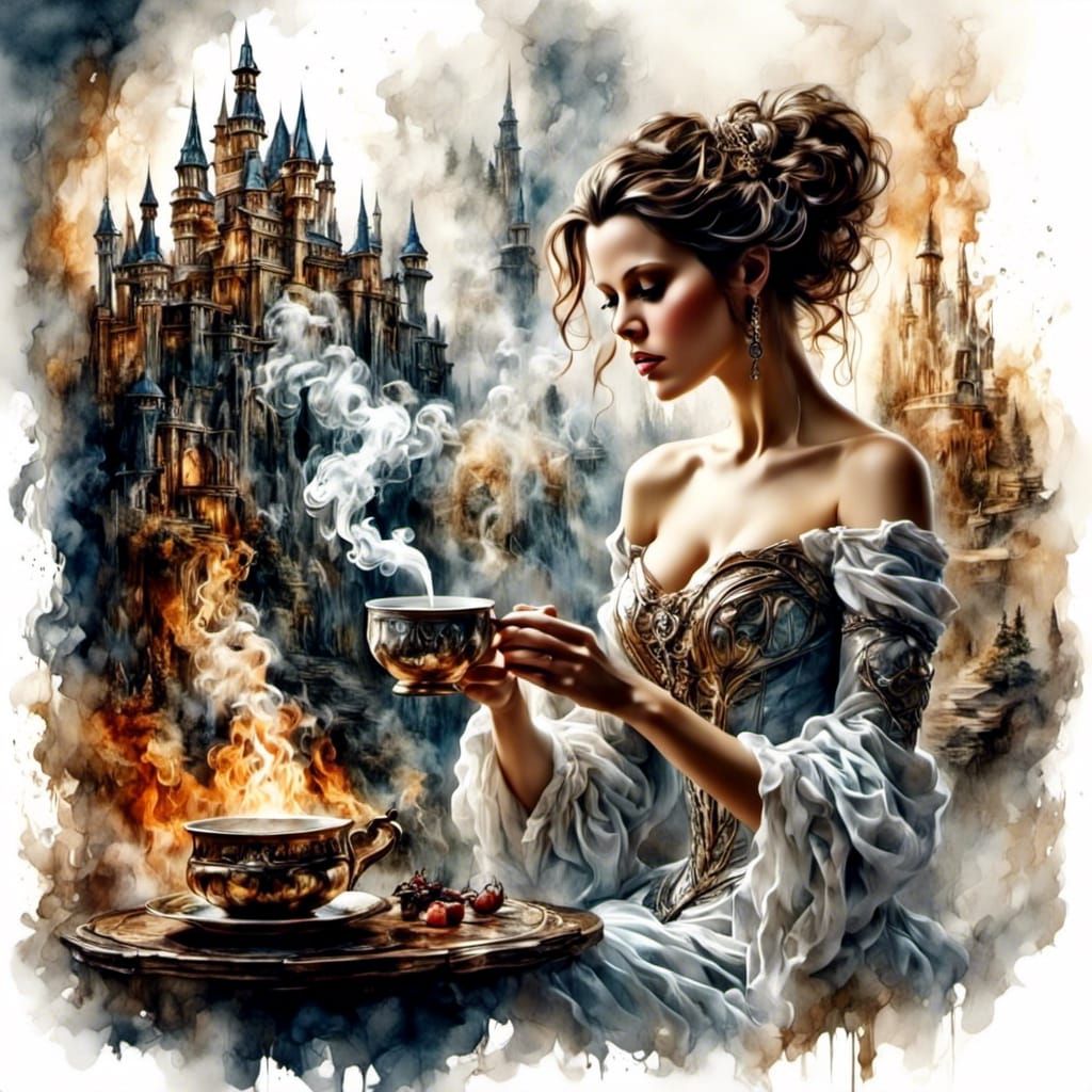 Fantasy Fairy in Coffee Steam, Hyperrealism