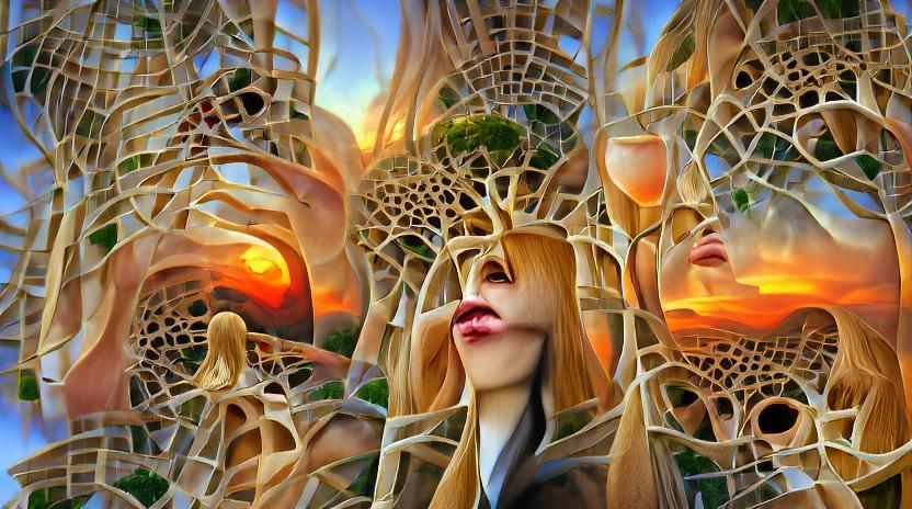 Surreal Sunset-Human Hybrid in Gaudí Style
