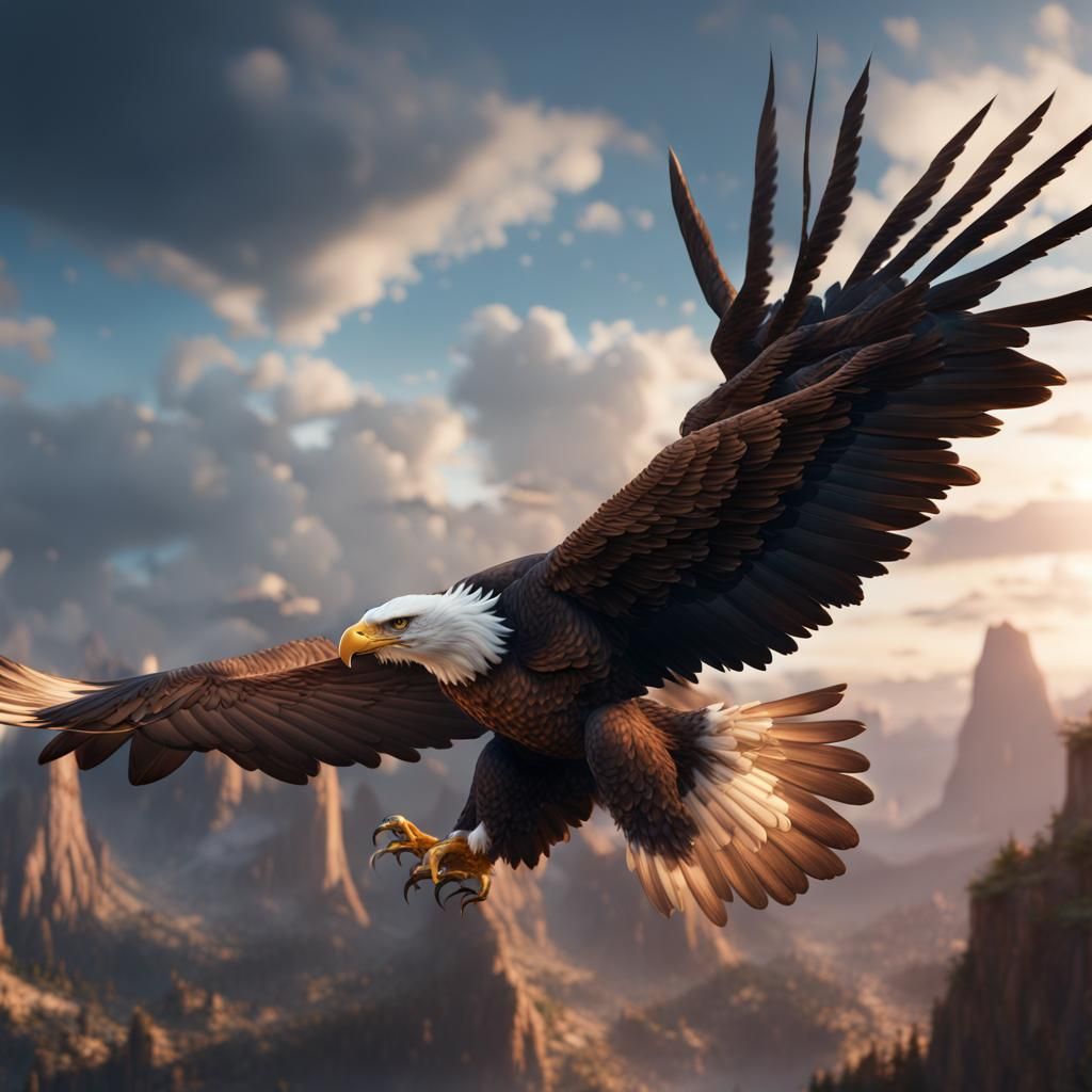 Eagle in Flight: Detailed Matte Painting