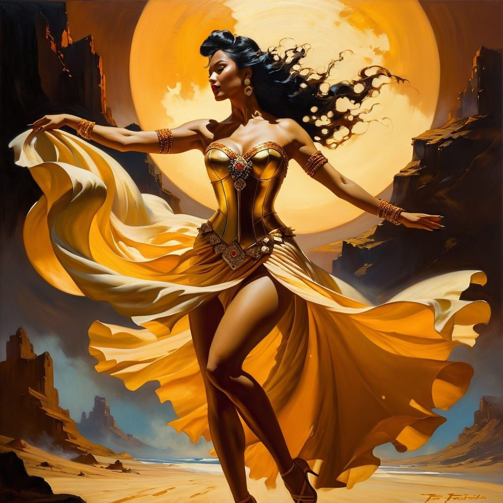 Dancing Woman in Frazetta-Inspired Retro Style