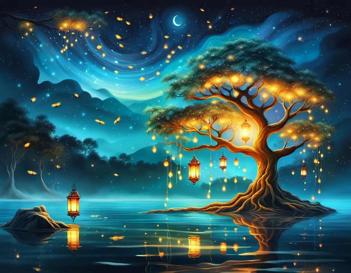 Enchanted Tree in Magical Sea: Fantasy Concept Art