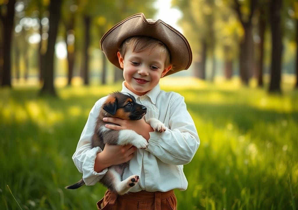 Boy and Puppy in 18th Century Style