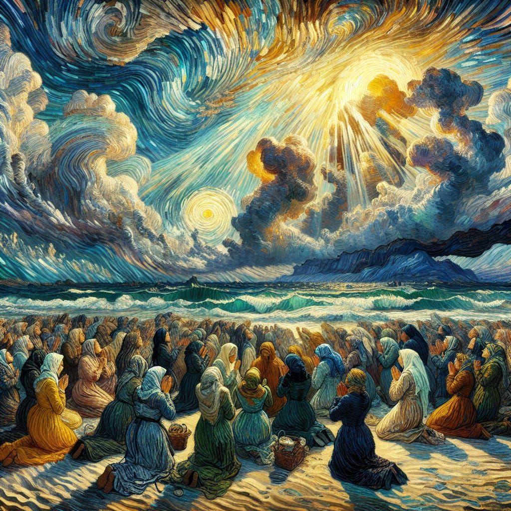 Eternal Seaside Prayers in Post-Impressionist Style