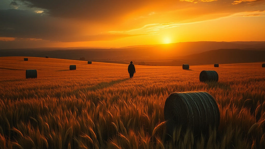 Wheat Field at Sunset in Romantic Surrealist Style
