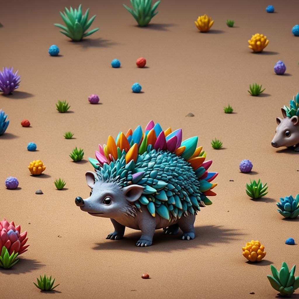 Hedgehog Triceratops Hybrid: Pixar-Style 3D Render