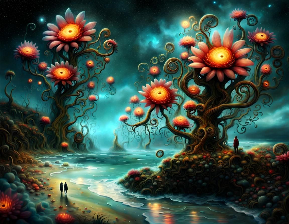 Surreal Flowers Emerge on a Crowded Beach