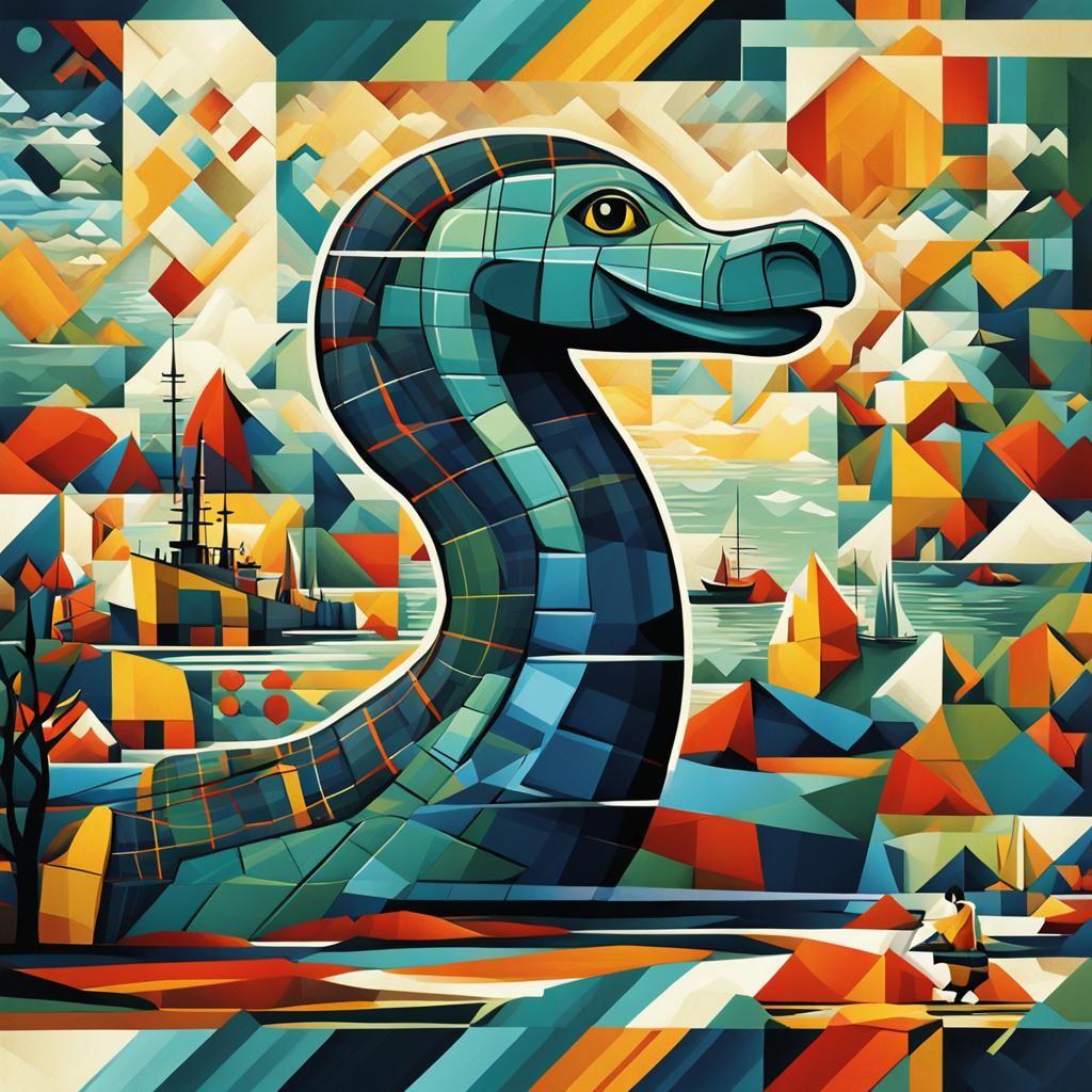 Cubist Nessie in Tartan by Loch Ness