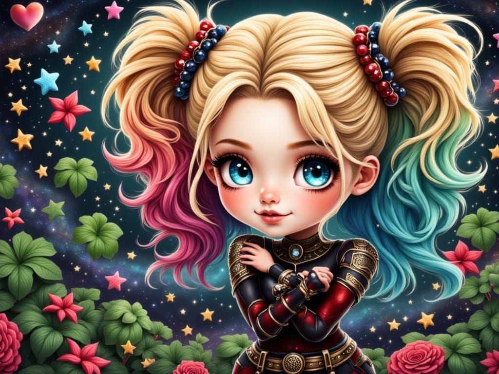 Adorable Chibi Harley Quinn Hugs Poison Ivy