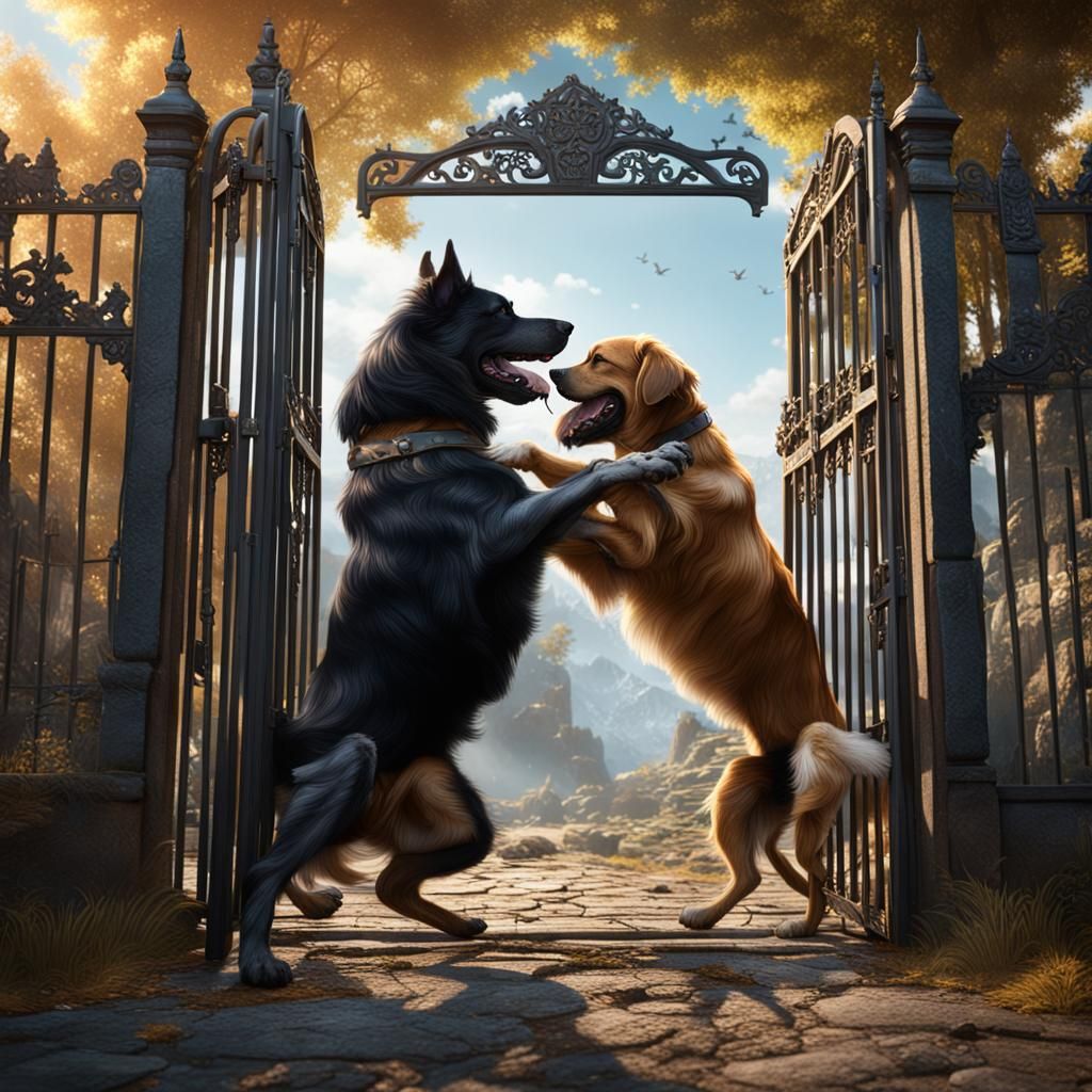 Dogs Play Fighting: Detailed Matte Painting
