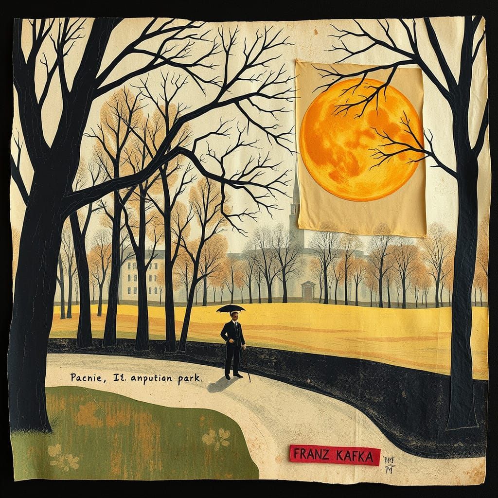 Abstract Constructivist Collage of Kafka in the Park