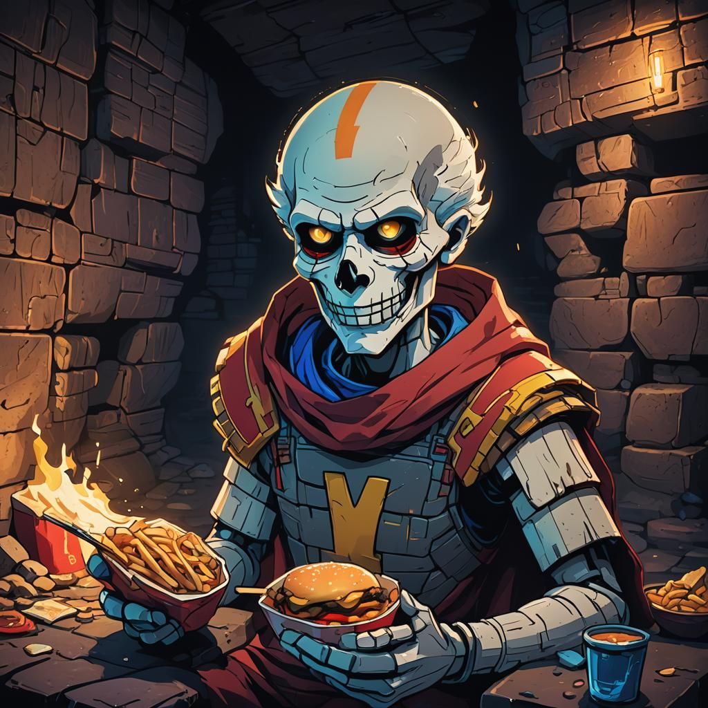 Papyrus Eats McDonald's in Underground Lair