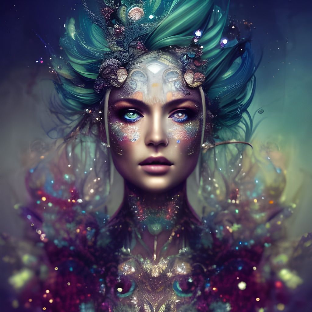 Sparkling Beauty Portrait with Eerie, Maximalist Detail