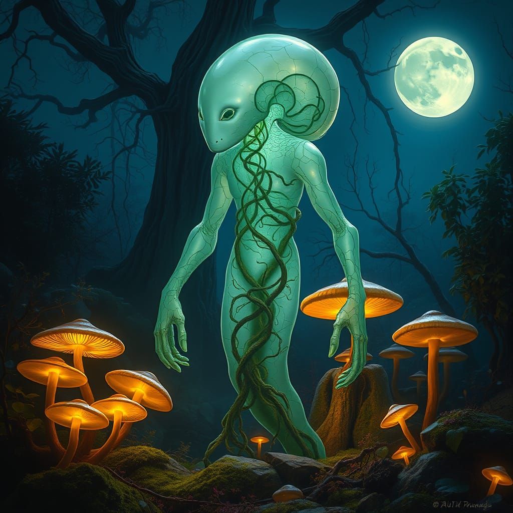 Mystical Golem in a Dreamlike Garden