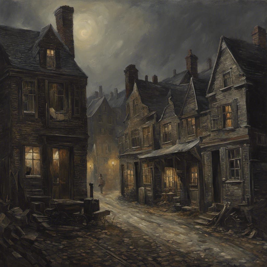 Belgian Miners Village Oil Painting, Early 1900s