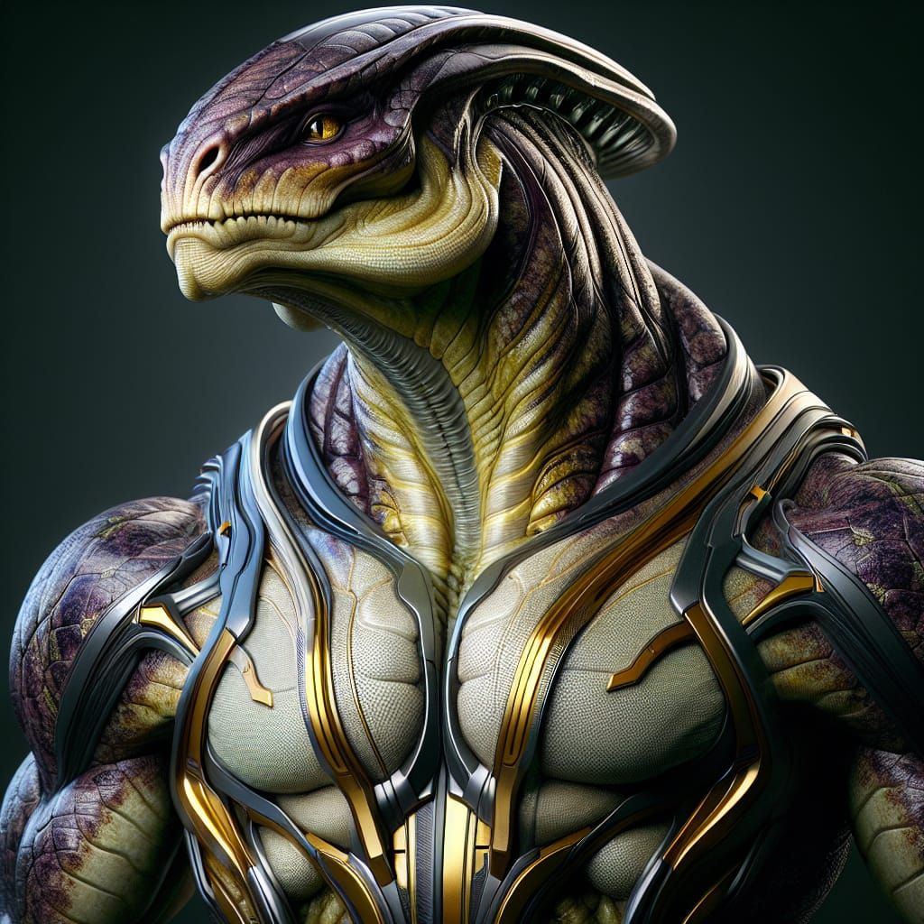 Realistic Reptilian Warrior in Ancient Armor