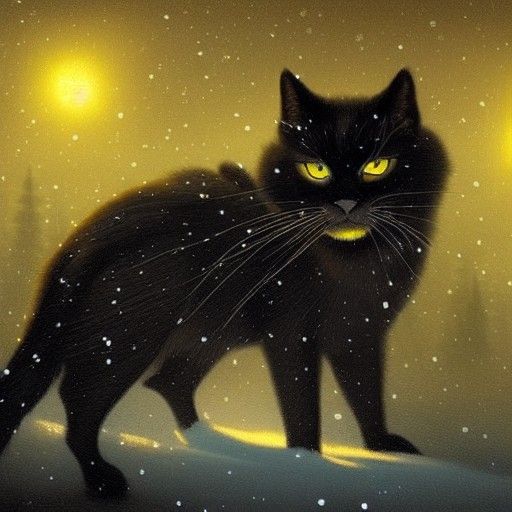 Black Cat Roaring in Winter Wonderland