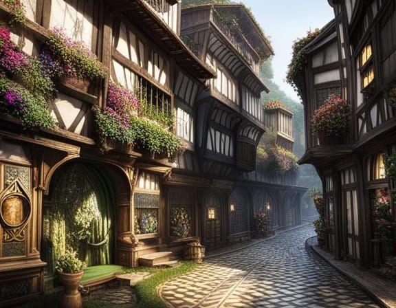 Fairycore Ancient City Streets with Gothic Architecture