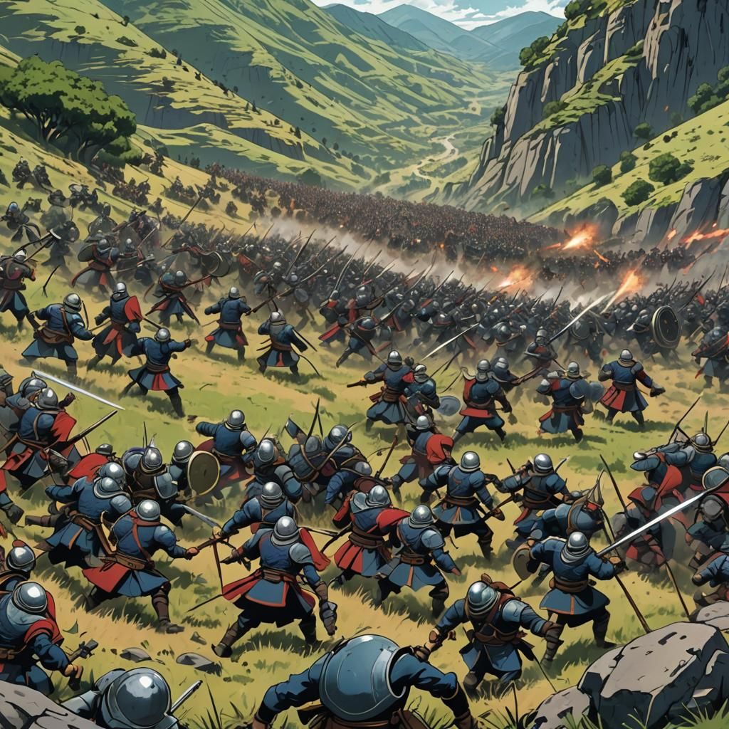 Epic Anime Battle Scene in the Hills