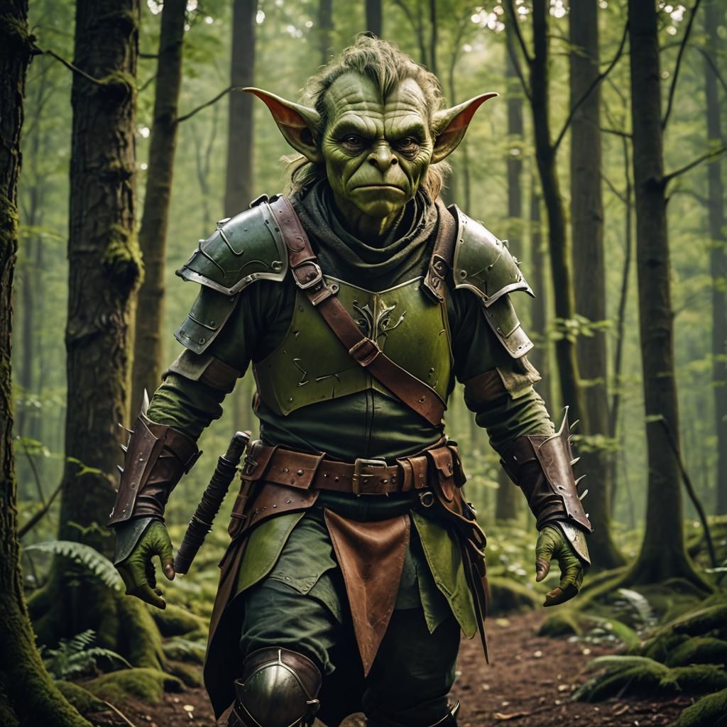 Green Goblin Warrior in Forest: Cinematic Film Still