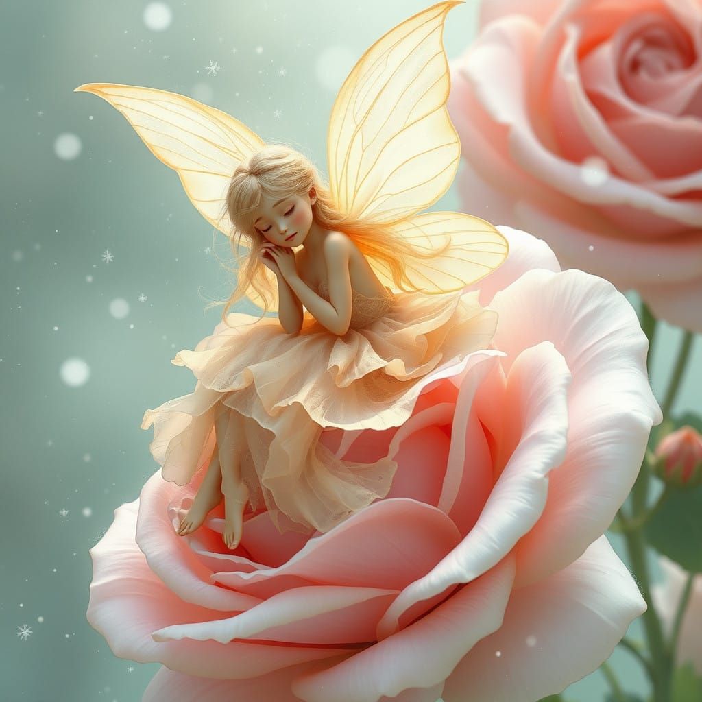 Enchanted Fairy Amidst Whimsical Blooms and Snow