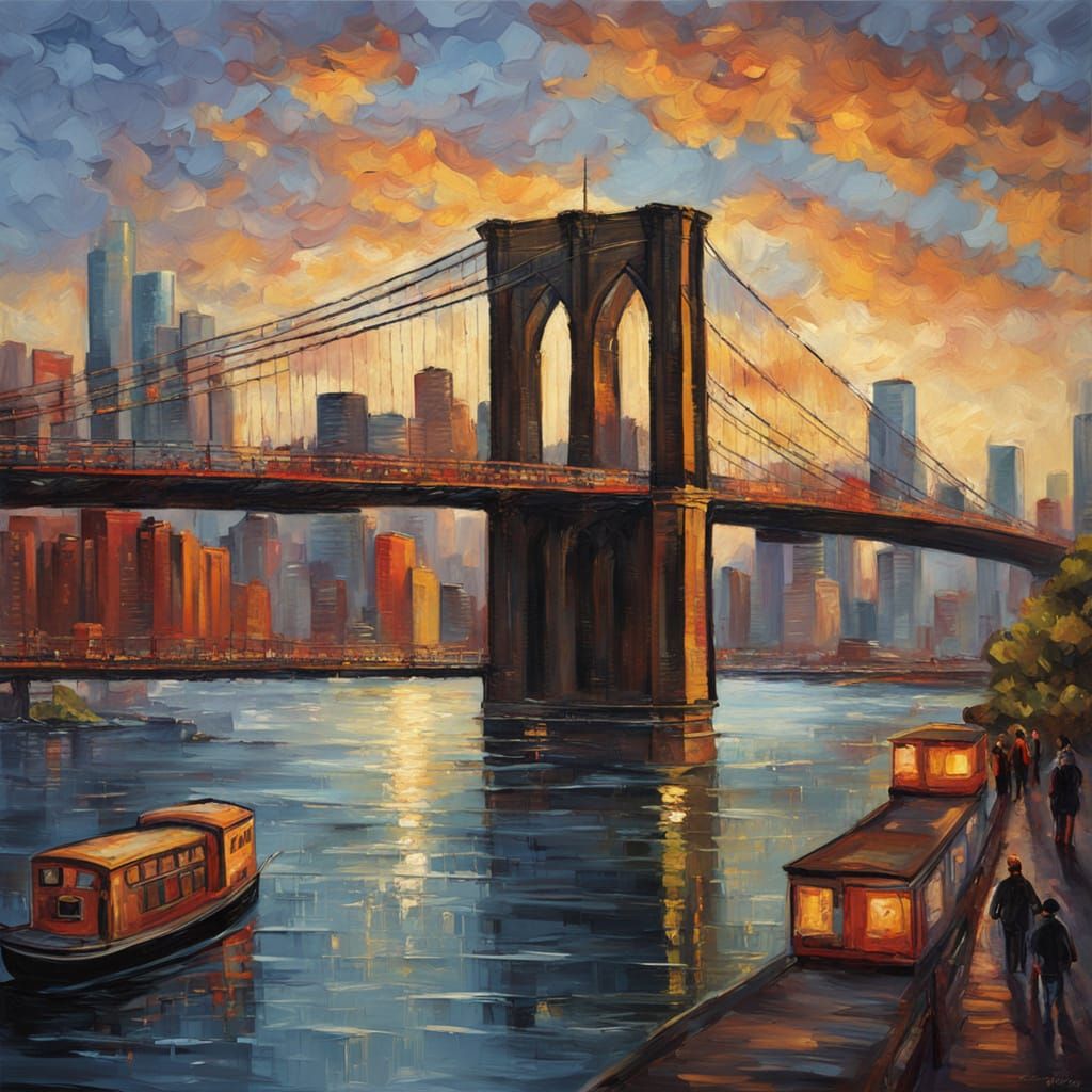 Brooklyn Bridge Golden Hour Oil Painting
