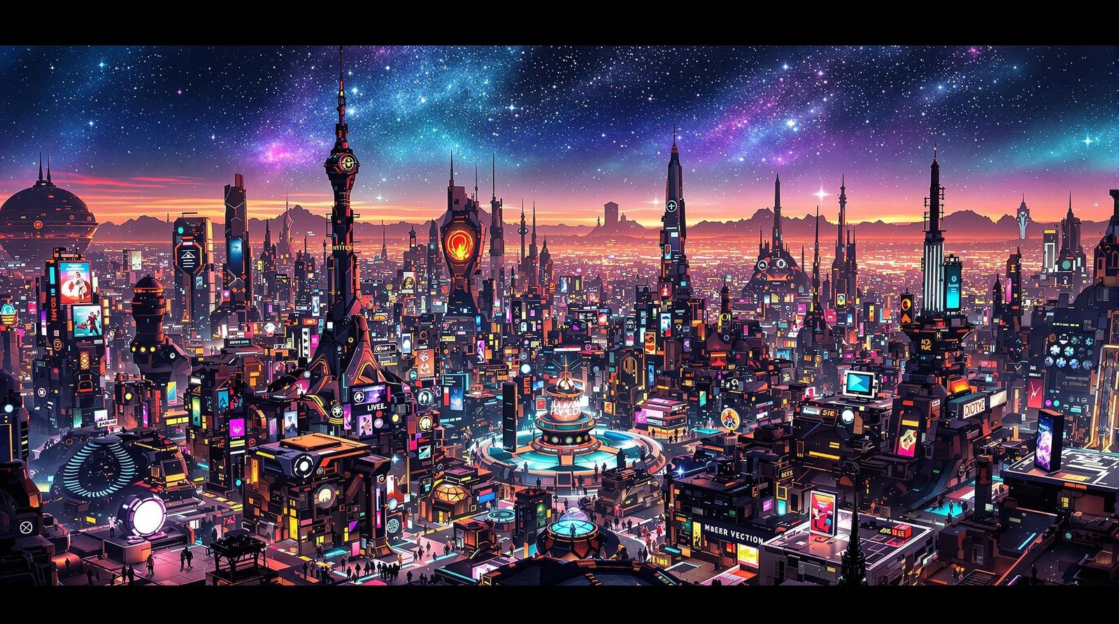 Vibrant Alien Metropolis with Neon Lights