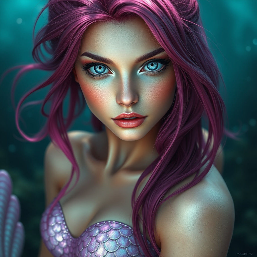 Shimmering Mermaid with Pink Tail in Photorealistic Style
