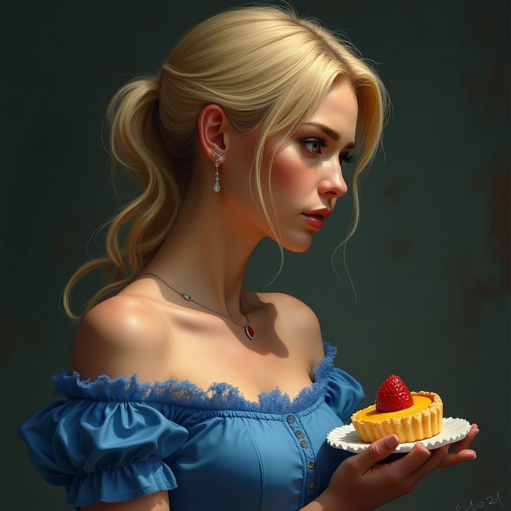 Woman with Tart: Hyperdetailed Portrait in Artgerm Style