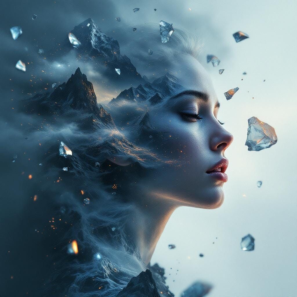 Ethereal Woman's Surreal Portrait with Crystalline Shards