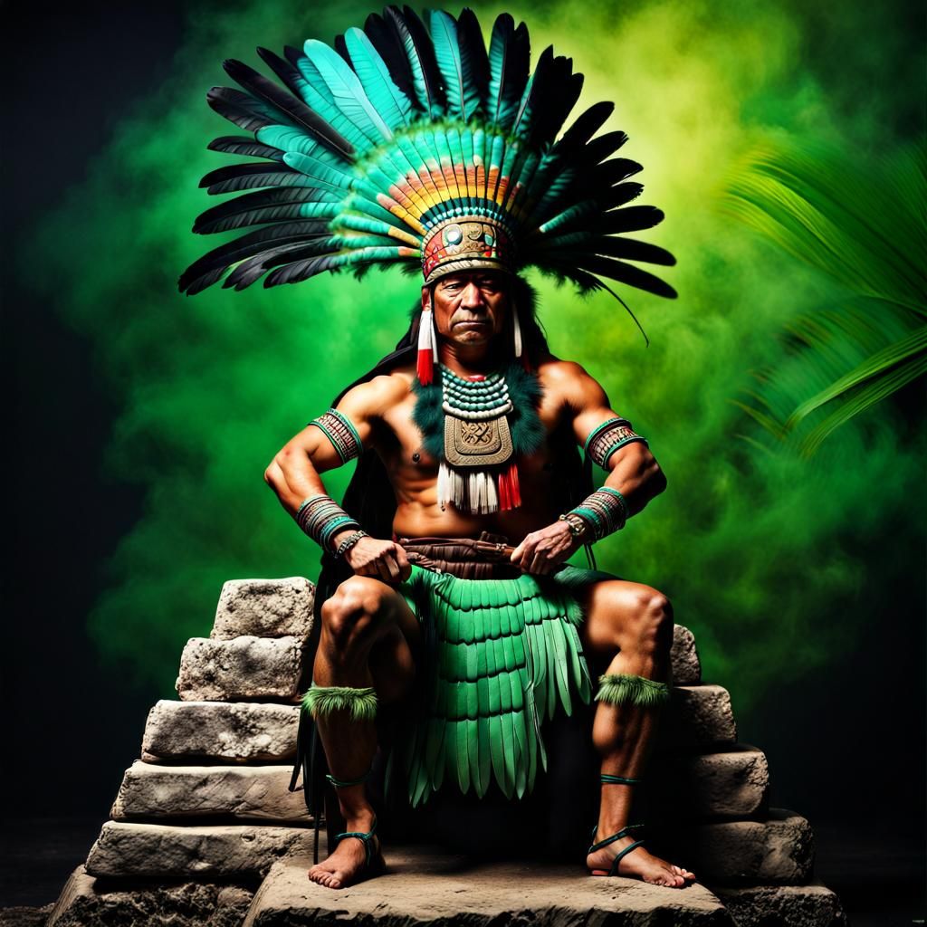Mayan Warrior Chief Portrait With Pyramid Backdrop