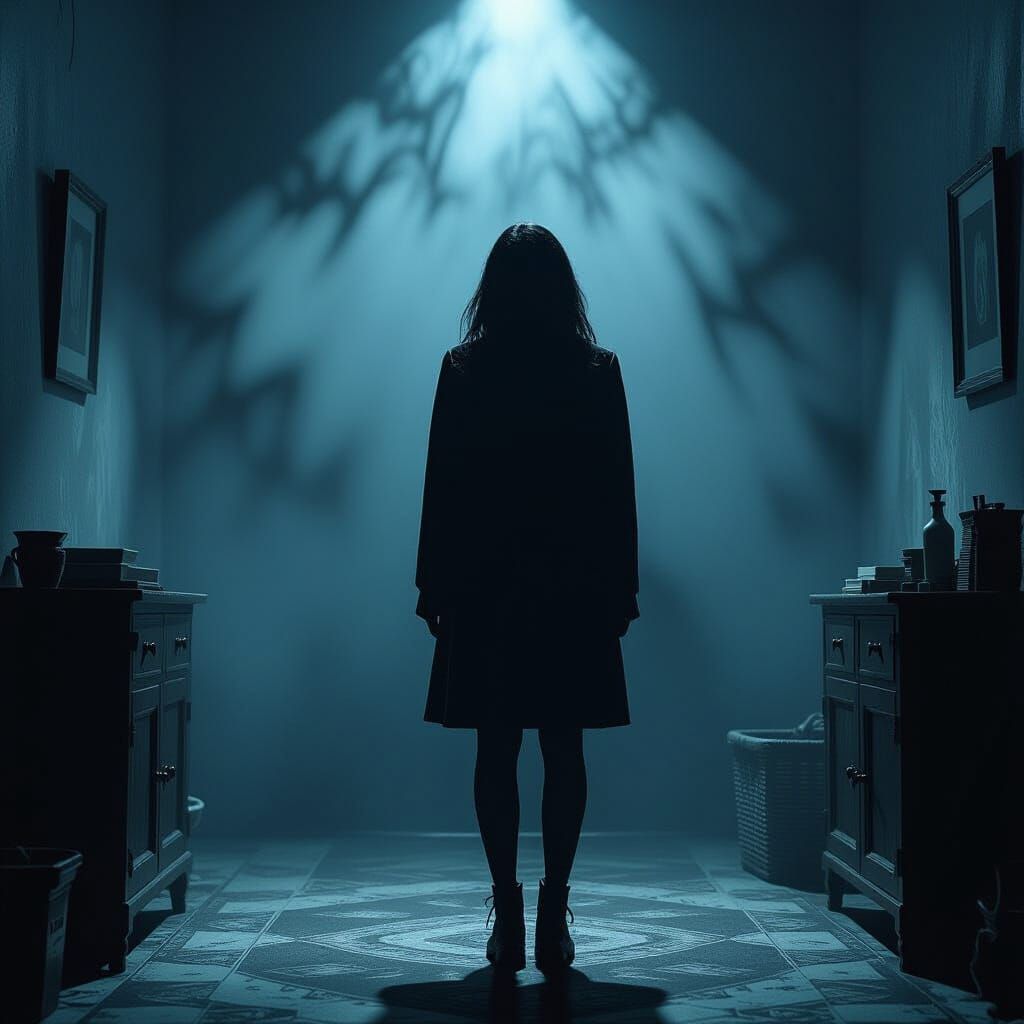 Apprehensive Figure in Shadowy Room, Digital Art