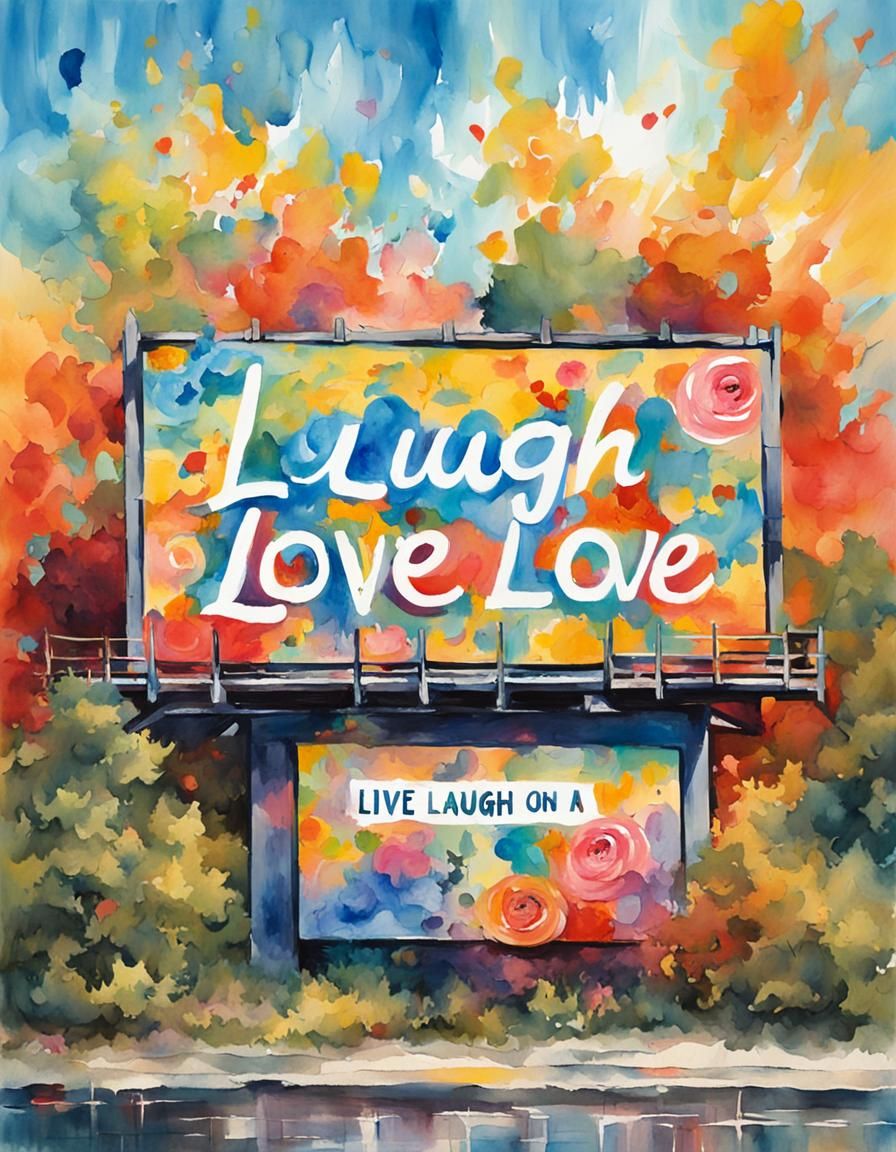 Billboard Art: Live Laugh Love in Gouache Style