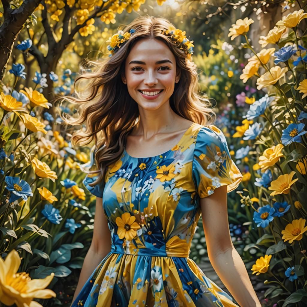 Whimsical Girl Portrait in Impressionistic Garden