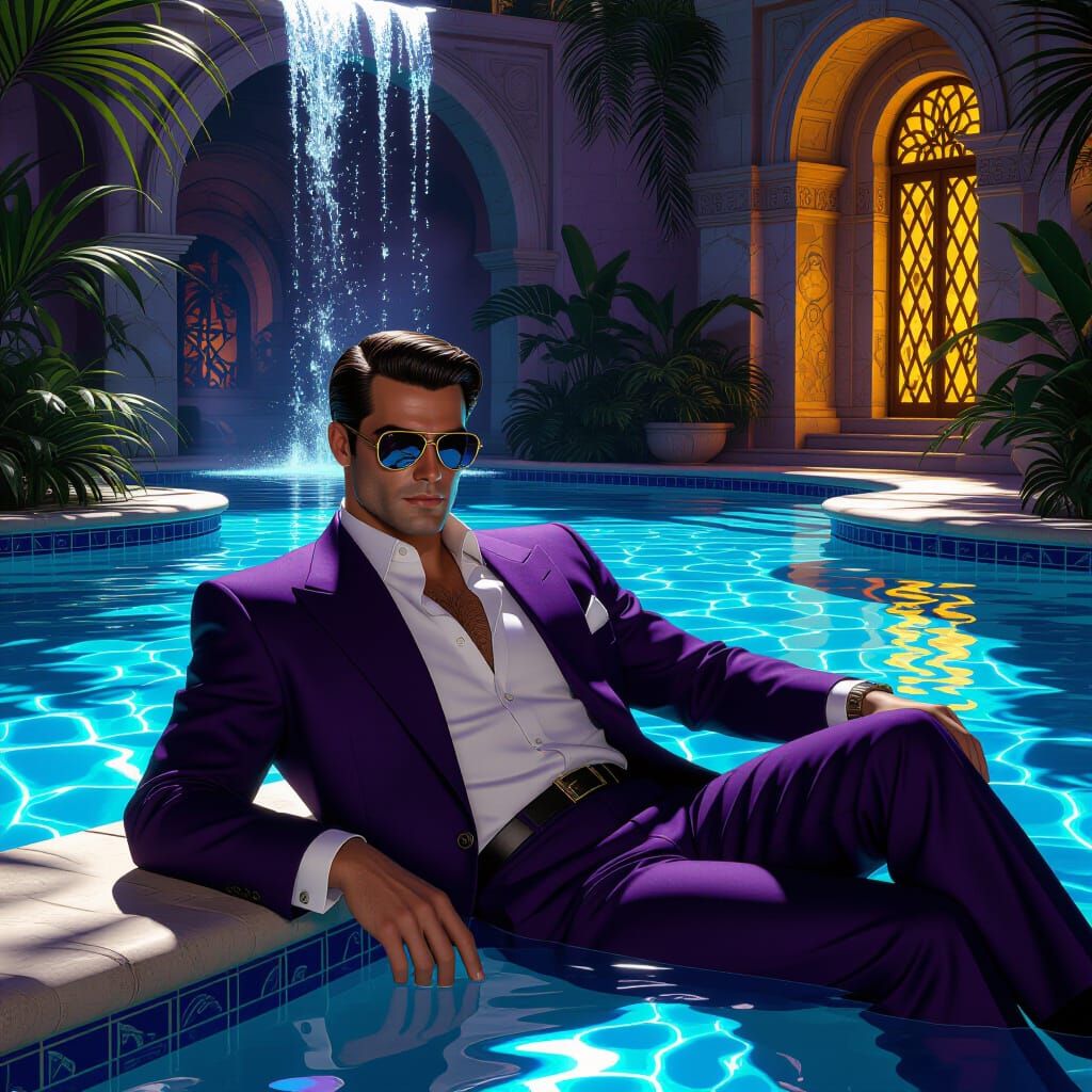 1950s Fashion by the Pool in Fantasy Art Style