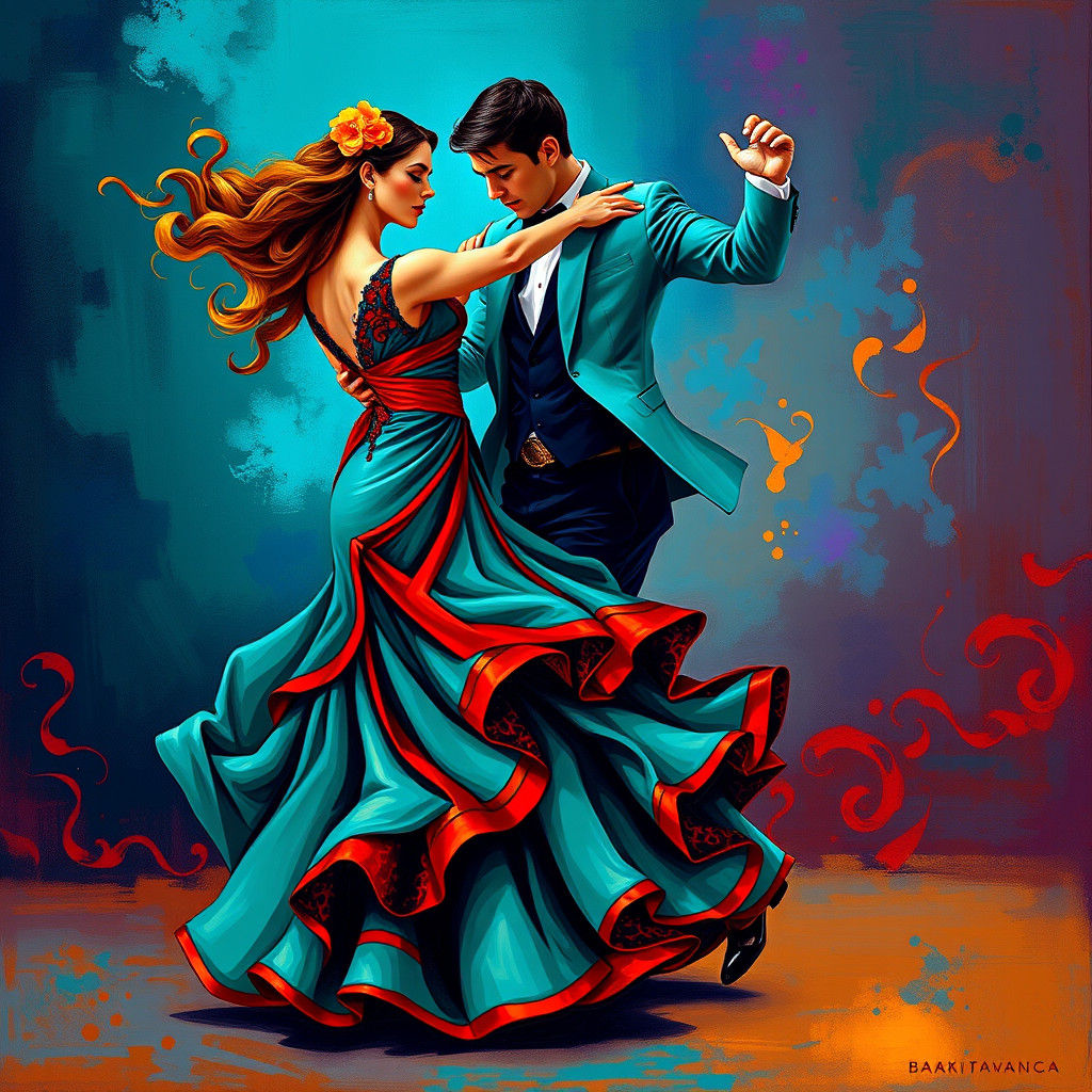Flamenco Dancers in Motion, Modern Art Style